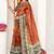 orange madhubani ethnic printed cotton silk saree with unstitched blouse piece