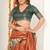orange madhubani ethnic printed cotton silk saree with unstitched blouse piece