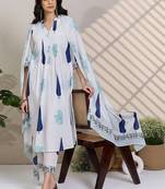 Women Ethnic Motifs Printed Cotton Kurta with Trousers & With Dupatta