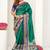 teal green madhubani ethnic printed cotton silk saree with unstitched blouse piece