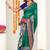 teal green madhubani ethnic printed cotton silk saree with unstitched blouse piece