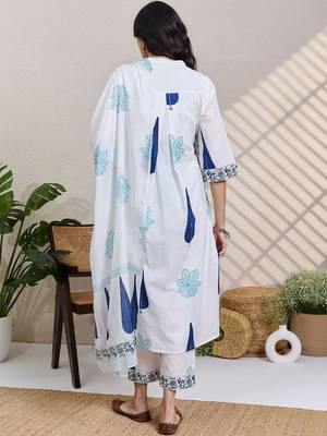 Women Ethnic Motifs Printed Cotton Kurta with Trousers & With Dupatta 5