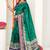 teal green madhubani ethnic printed cotton silk saree with unstitched blouse piece
