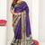 purple madhubani ethnic printed cotton silk saree with unstitched blouse piece