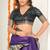 purple madhubani ethnic printed cotton silk saree with unstitched blouse piece