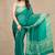 teal green abstrect print chiffon saree with unstitched blouse piece
