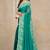 teal green abstrect print chiffon saree with unstitched blouse piece