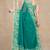 teal green abstrect print chiffon saree with unstitched blouse piece