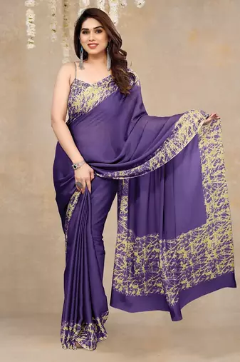 purple abstrect print chiffon saree with unstitched blouse piece