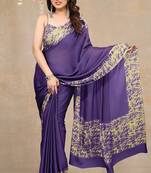 purple abstrect print chiffon saree with unstitched blouse piece