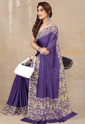 purple abstrect print chiffon saree with unstitched blouse piece 2
