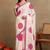 off white block print chiffon saree with unstitched blouse piece