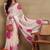 off white block print chiffon saree with unstitched blouse piece