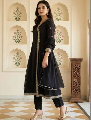 Women Ethnic Motifs Embroidered Angrakha Thread Work Kurta with Trousers & With Dupatta 3