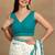 off white block print chiffon saree with unstitched blouse piece