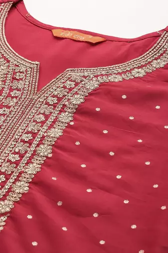 Embroidered Chanderi Silk Kurta With Trousers & Dupatta