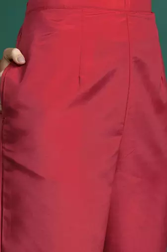 Embroidered Chanderi Silk Kurta With Trousers & Dupatta