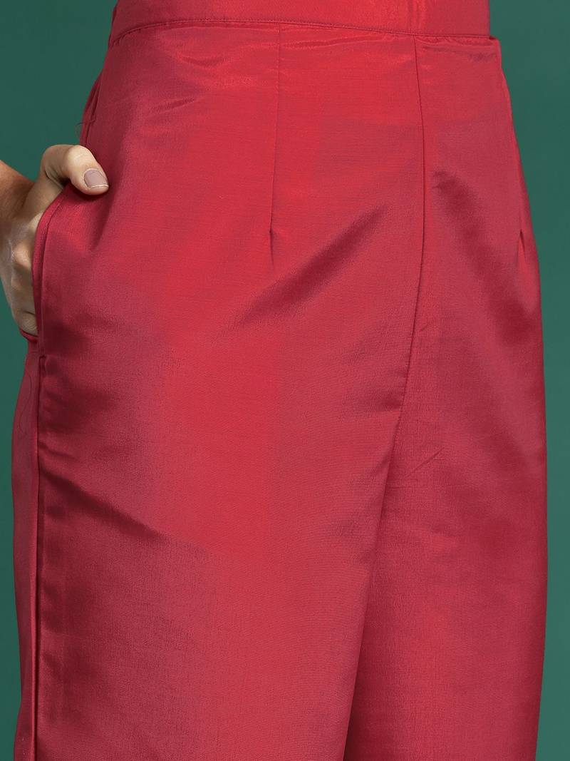 Embroidered Chanderi Silk Kurta With Trousers & Dupatta