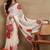 off white block print chiffon saree with unstitched blouse piece