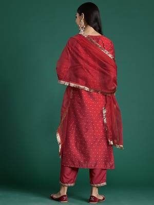 Embroidered Chanderi Silk Kurta With Trousers & Dupatta 7