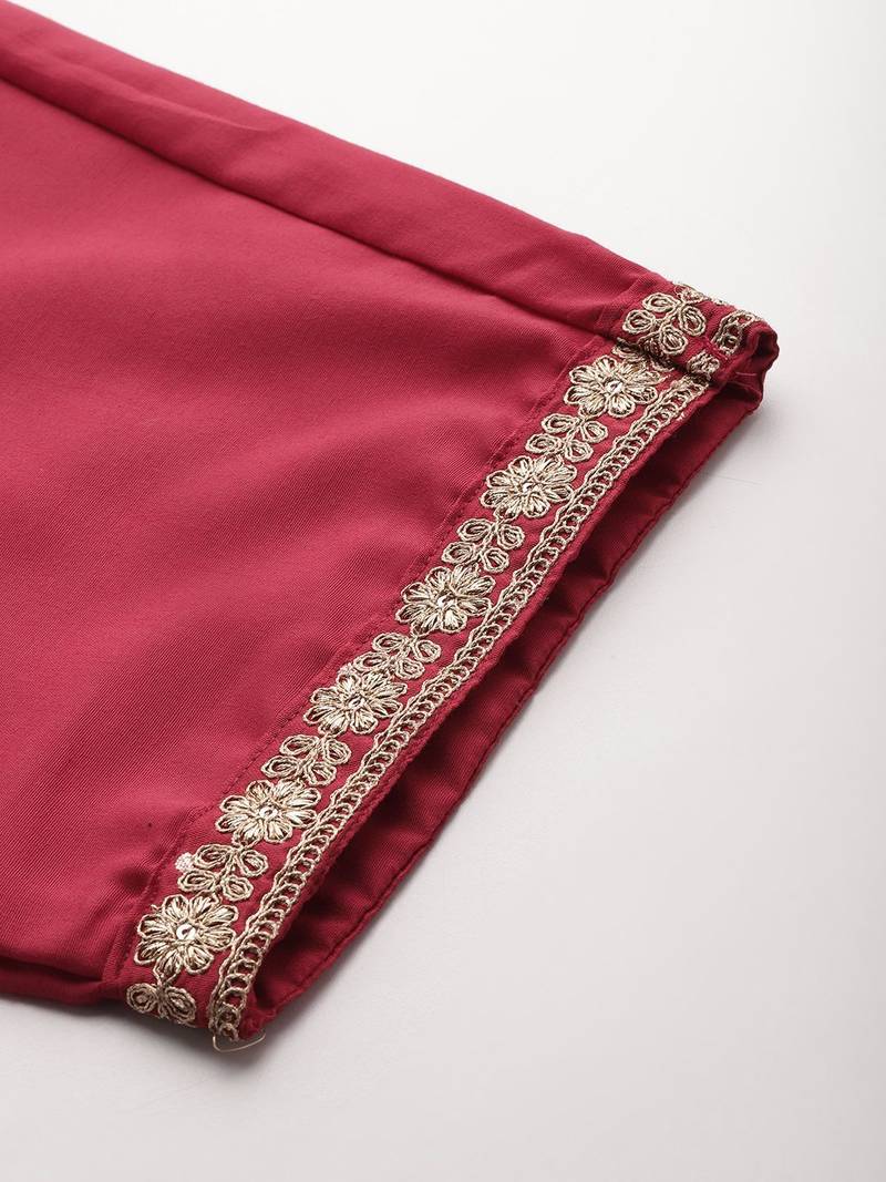 Embroidered Chanderi Silk Kurta With Trousers & Dupatta