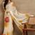off white block print chiffon saree with unstitched blouse piece