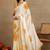 off white block print chiffon saree with unstitched blouse piece