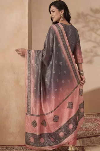 Women Bandhani Embroidered Sequinned Kurta with Trousers & With Dupatta