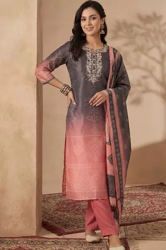 Women Bandhani Embroidered Sequinned Kurta with Trousers & With Dupatta