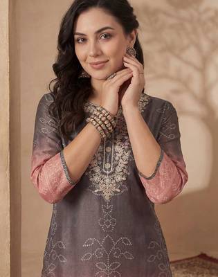 Women Bandhani Embroidered Sequinned Kurta with Trousers & With Dupatta 5