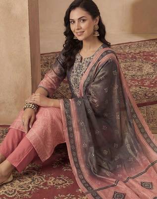 Women Bandhani Embroidered Sequinned Kurta with Trousers & With Dupatta 6