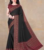 black floral printed chiffon saree with unstitched blouse piece