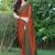 rust floral printed chiffon saree with unstitched blouse piece