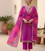 Women Ethnic Motifs Embroidered Thread Work Kurta with Trousers & With Dupatta