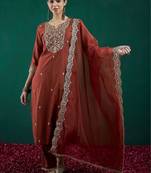 Women Ethnic Motifs Embroidered Liva Kurta with Trousers & With Dupatta