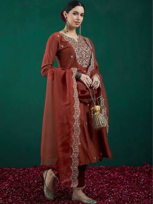 Women Ethnic Motifs Embroidered Liva Kurta with Trousers & With Dupatta 6