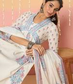 Women Floral Printed Sequinned Cotton Kurta with Trousers & With Dupatta