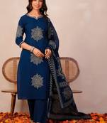 Women Ethnic Motifs Printed Cotton Kurta with Trousers & With Dupatta