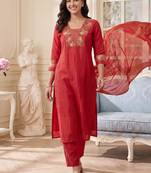 Women Ethnic Motifs Embroidered Regular Thread Work Kurta with Trousers & With Dupatta