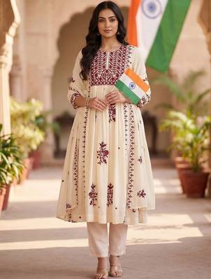 Women Ethnic Motifs Embroidered Empire Thread Work Kurta with Trousers & With Dupatta 1