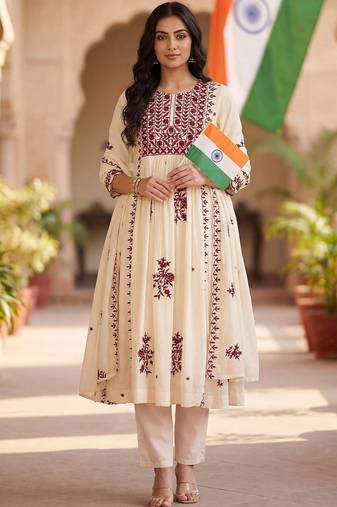 Women Ethnic Motifs Embroidered Empire Thread Work Kurta with Trousers & With Dupatta