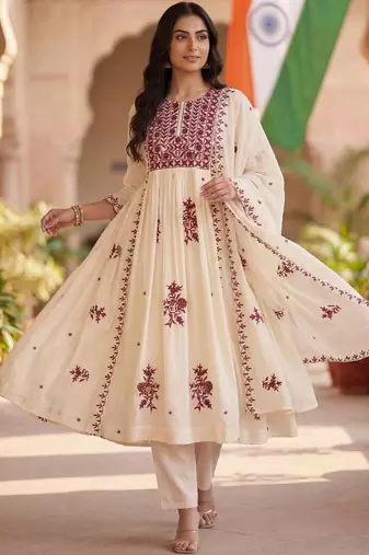 Women Ethnic Motifs Embroidered Empire Thread Work Kurta with Trousers & With Dupatta