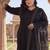 Plus Size Black Embroidered Straight Kurta Trousers With Dupatta Set