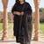 Plus Size Black Embroidered Straight Kurta Trousers With Dupatta Set