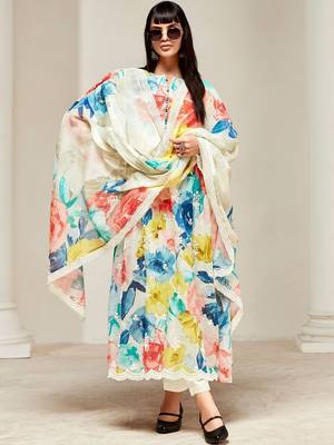 Floral Printed Round Neck Long Sleeves Kurta & Trouser With Dupatta 1
