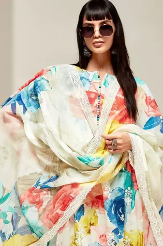 Floral Printed Round Neck Long Sleeves Kurta & Trouser With Dupatta