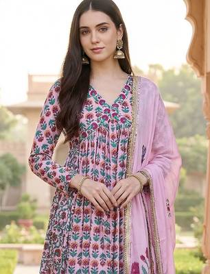 Women Ethnic Motifs Printed Empire Beads and Stones Cotton Kurta with Trousers & With Dupatta 2