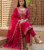 Women Ethnic Motifs Embroidered Thread Work Kurta with Trousers & With Dupatta