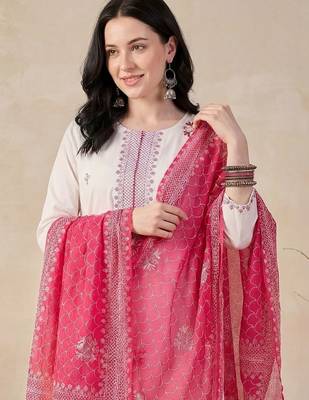 Women Ethnic Motifs Embroidered Thread Work Cotton Kurta with Trousers & With Dupatta 2