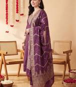 Women Ethnic Motifs Embroidered Kurta with Trousers & With Dupatta
